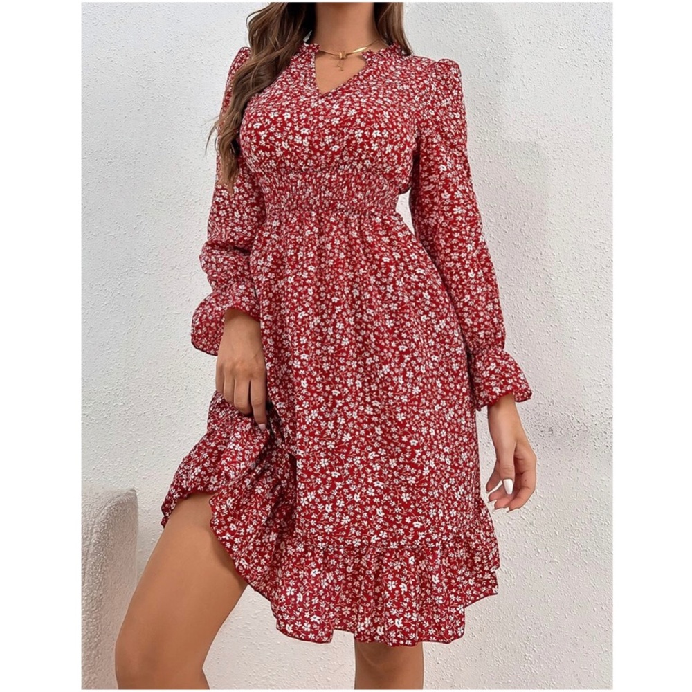 Boho Floral Print Ruffle sleeve Mini Dress Cottagecore - Picture 6 of 10